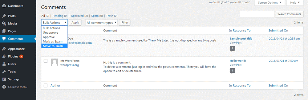 process to stop comments on the published posts